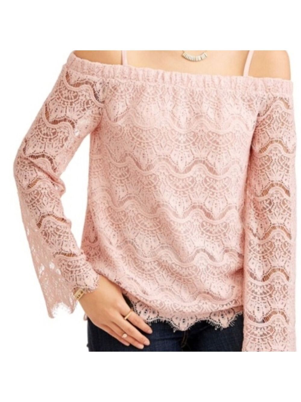 No Boundaries Blush Lace Off The Shoulder Blouse